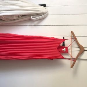 Coral pleated maxi dress